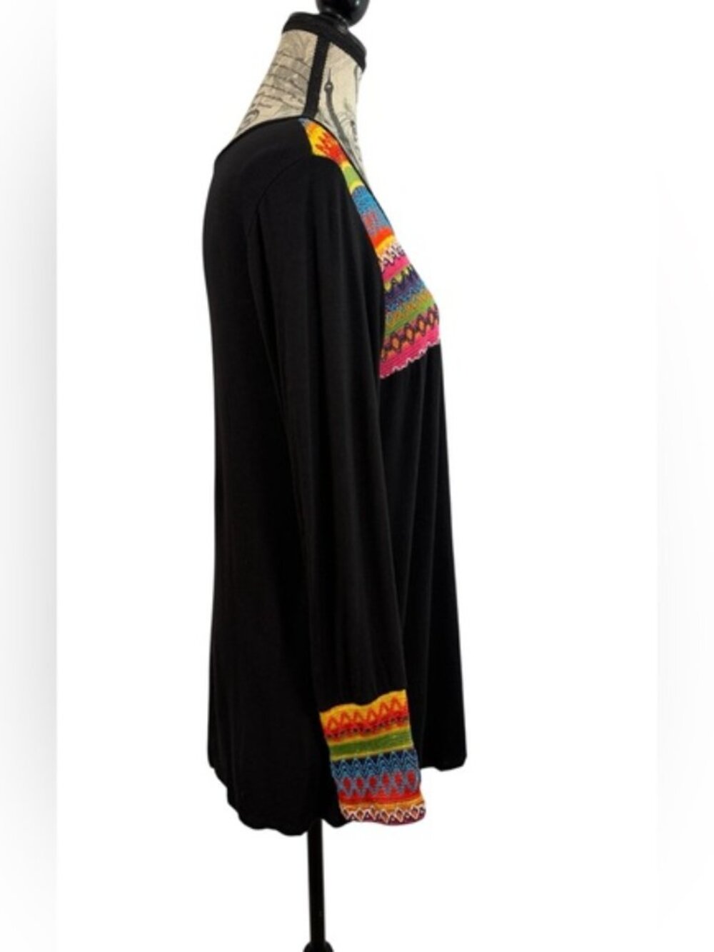 Sun n Moon Boho Embroidered Tunic Top Black Multicolor Size M - Picture 3 of 9